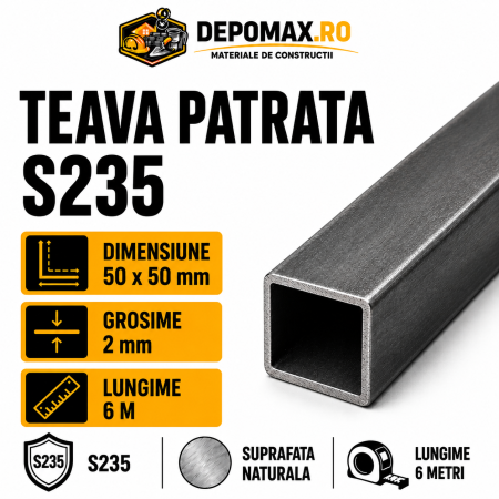 Teava patrata 50 x 50 x 2 mm, 6 metri